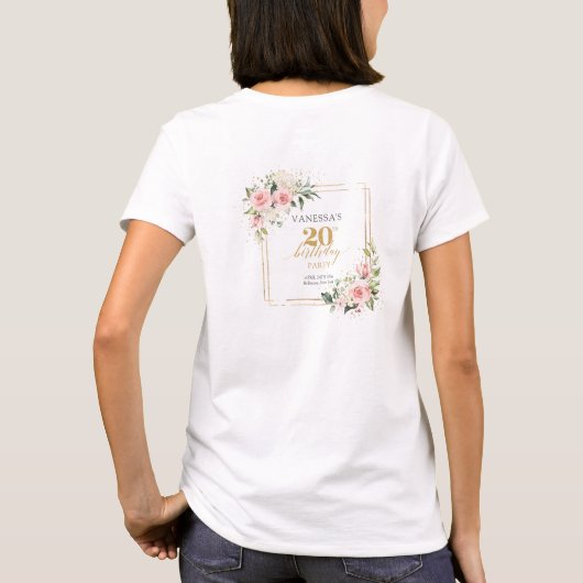 赤面ピンク金ゴールドグリーン20誕生日ゲストの名誉 Tシャツ (裏面)