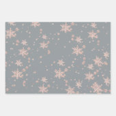 赤面ピンク金ゴールドグレーの雪片トーン ラッピングペーパーシート (正面3)