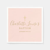 赤面ピンク金ゴールドシグネチャーバプティスマ《キリスト教》洗礼式や命名式ナプク スタンダードカクテルナプキン (正面)