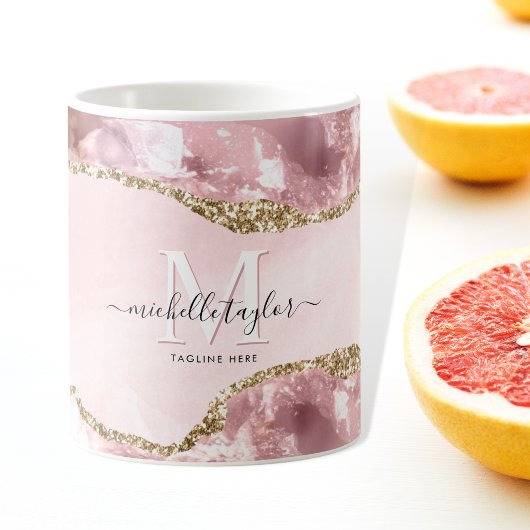 赤面ピンク金ゴールドシックグリッター金ゴールドアゲートモノグラム コーヒーマグカップ