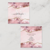 赤面ピンク金ゴールドシックグリッター金ゴールドアゲートモノグラム スクエア名刺 (正面/裏面)