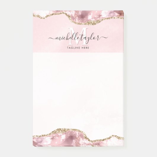 赤面ピンク金ゴールドシックグリッター金ゴールドアゲートモノグラム ポストイット (正面)