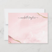 赤面ピンク金ゴールドシックグリッター金ゴールドアゲートモノグラムN ノートカード (正面)