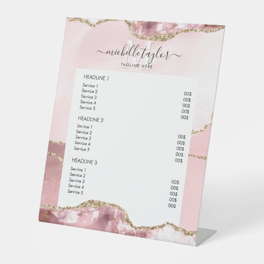 赤面ピンク金ゴールドシック価格リストサービスモノグラム 台座サイン (正面)