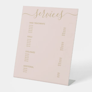 赤面ピンク金ゴールドシック美容師価格リストメニュー 台座サイン