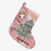 赤面ピンク金ゴールドシュガープラムフェアリーのクリスマスツリー ラージクリスマスストッキング (正面 (吊り時))