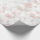 赤面ピンク金ゴールドスノーフレークスホワイトマーブル ラッピングペーパー (角)