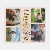 赤面ピンク金ゴールドスパークルラブカップル写真コラージュ フリースブランケット (正面(横))