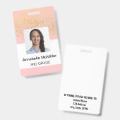 赤面ピンク金ゴールドスパークル先生 バッジ (表裏)