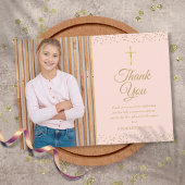 赤面ピンク金ゴールドダストファースト聖体拝領写真 サンキューカード