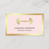 赤面ピンク金ゴールドダンベルフィットネスパーソナルトレーナー 名刺 (正面)