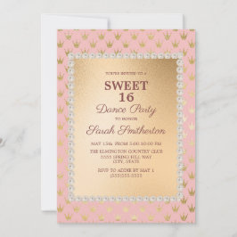 赤面ピンク金ゴールドティアラスイート16ダンスパーティー 招待状