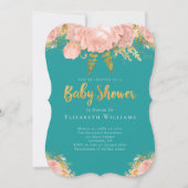 赤面ピンク金ゴールドティール（緑がかった色）フラワーガールベビーシャワー 招待状 (正面)
