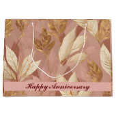 赤面ピンク金ゴールドトレンディーボホ葉コレクション ラージペーパーバッグ (正面)