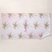 赤面ピンク金ゴールドトロピカルパームツリーズ ビーチタオル (正面)