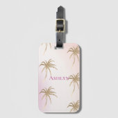 赤面ピンク金ゴールドトロピカルパームツリーズ ラゲッジタグ (正面縦)