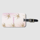 赤面ピンク金ゴールドトロピカルパームツリーズ ラゲッジタグ (正面横)