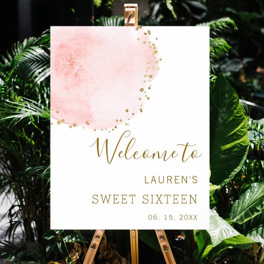赤面ピンク金ゴールドドットSweet sixteen歓迎 ポスター