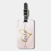 赤面ピンク金ゴールドハート書 ラゲッジタグ (正面縦)