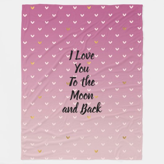 赤面ピンク金ゴールドハート フリースブランケット (正面)