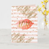 赤面ピンク金ゴールドハートXOXOグリッターリップ カード (黄色い花)