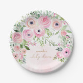 赤面ピンク金ゴールドバラベビーガールシャワー ペーパープレート (正面)