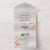 赤面ピンク金ゴールドバラホワイトレザーフェイクズ オールインワン招待状 (内側)