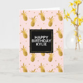 赤面ピンク金ゴールドパイナップルとドット カード (黄色い花)