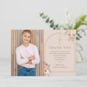 赤面ピンク金ゴールドパンパスグラスフローラ確認 サンキューカード (スタンド正面)