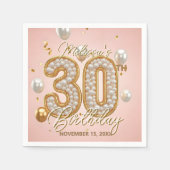 赤面ピンク金ゴールドパールモザイク30th誕生日 スタンダードカクテルナプキン (正面)