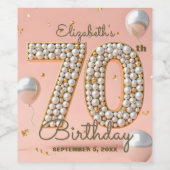 赤面ピンク金ゴールドパールモザイク70誕生日 ワインラベル (シングルラベル)