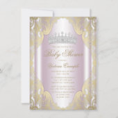 赤面ピンク金ゴールドファンシープリンセスベビーシャワー 招待状 (正面)