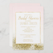赤面ピンク金ゴールドフェイクグリッタースパークル 招待状 (正面/裏面)
