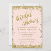 赤面ピンク金ゴールドフェイクグリッターブライダルシャワー 招待状 (正面)