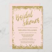 赤面ピンク金ゴールドフェイクグリッターブライダルシャワー 招待状 (正面/裏面)