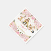 赤面ピンク金ゴールドフラワーウッドランド1歳パーティー スタンダードカクテルナプキン (角)