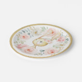 赤面ピンク金ゴールドフローラウッドランドバニーラビットベビー ペーパープレート (アングル)