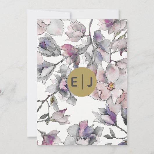 赤面ピンク金ゴールドフローラガーデンボタニッ結婚クス 招待状 (裏面)