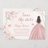 赤面ピンク金ゴールドフローラガールキンセアニラ 招待状 (正面/裏面)