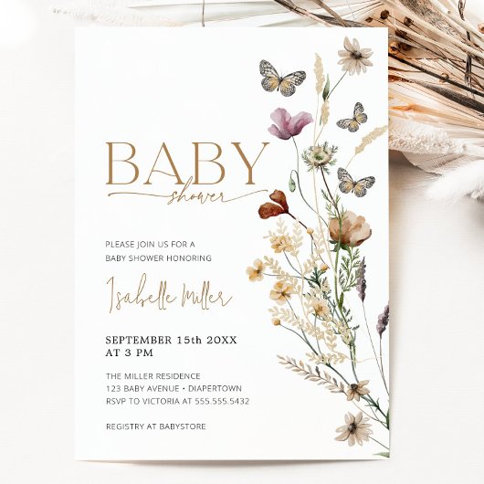 赤面ピンク金ゴールドフローラガールベビーシャワー招待状 招待状