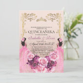 赤面ピンク金ゴールドフローラキンセアニラツイン 招待状 (スタンド正面)