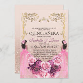 赤面ピンク金ゴールドフローラキンセアニラツイン 招待状 (正面/裏面)