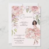 赤面ピンク金ゴールドフローラキンセアニラ15誕生日 招待状 (正面)