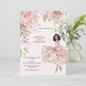 赤面ピンク金ゴールドフローラキンセアニラ15誕生日 招待状 (スタンド正面)