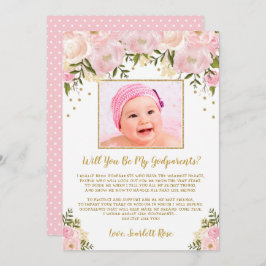 赤面ピンク金ゴールドフローラゴッドペアレンツ提案カード 招待状