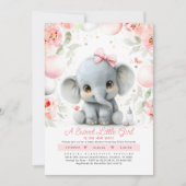 赤面ピンク金ゴールドフローラゾウ赤ちゃんシャワー 招待状 (正面)