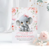 赤面ピンク金ゴールドフローラゾウ赤ちゃんシャワー 招待状