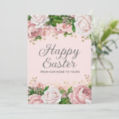 赤面ピンク金ゴールドフローラハッピーイースター シーズンカード (スタンド正面)