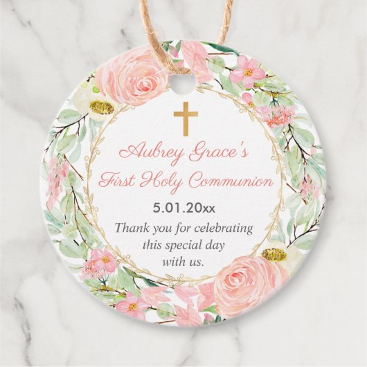 赤面ピンク金ゴールドフローラバプテスマ第一聖体 フェイバータグ (正面)