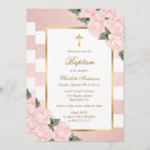赤面ピンク金ゴールドフローラバプテスマ 招待状 (正面/裏面)